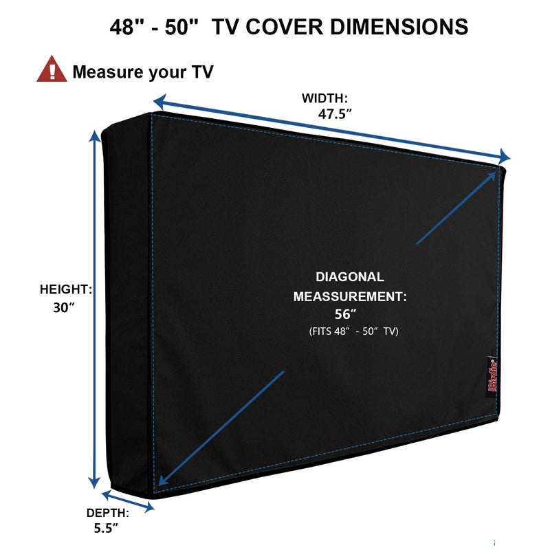 iBirdie Outdoor TV Cover 48 to 50 inch Weatherproof, Cover Size 47.5''L x 30''H, Waterproof for Outside Flat Screen 48 to 50 inch TV, Black, 600D Thick Fabric Screen Protector with Bottom - Image 2